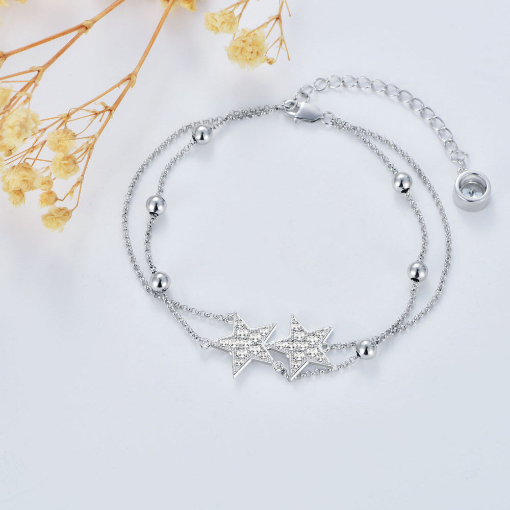 Sterling Silver Cubic Zirconia Star Multi-layered Anklet-3