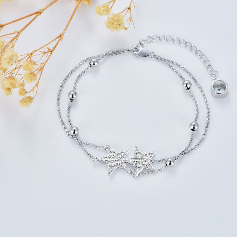 Tornozeleira de prata esterlina com várias camadas de zircónias cúbicas e estrelas-3