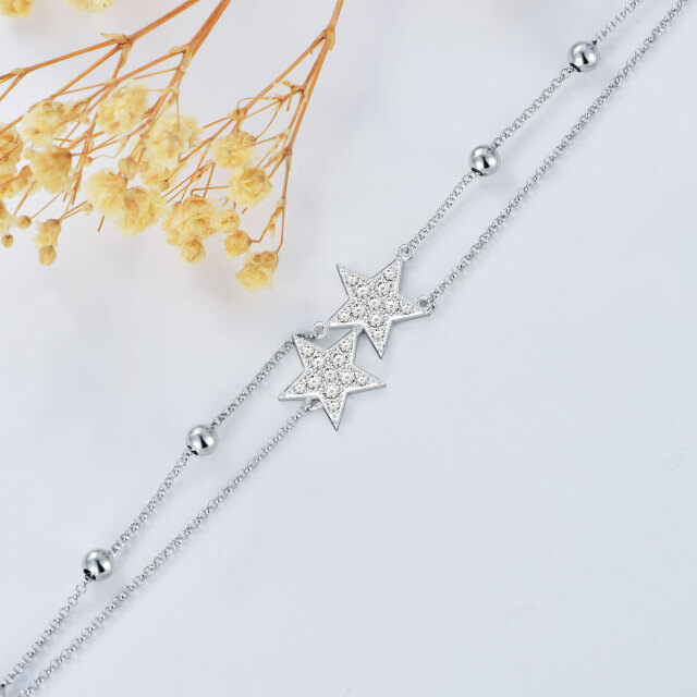 Sterling Silver Cubic Zirconia Star Multi-layered Anklet-4