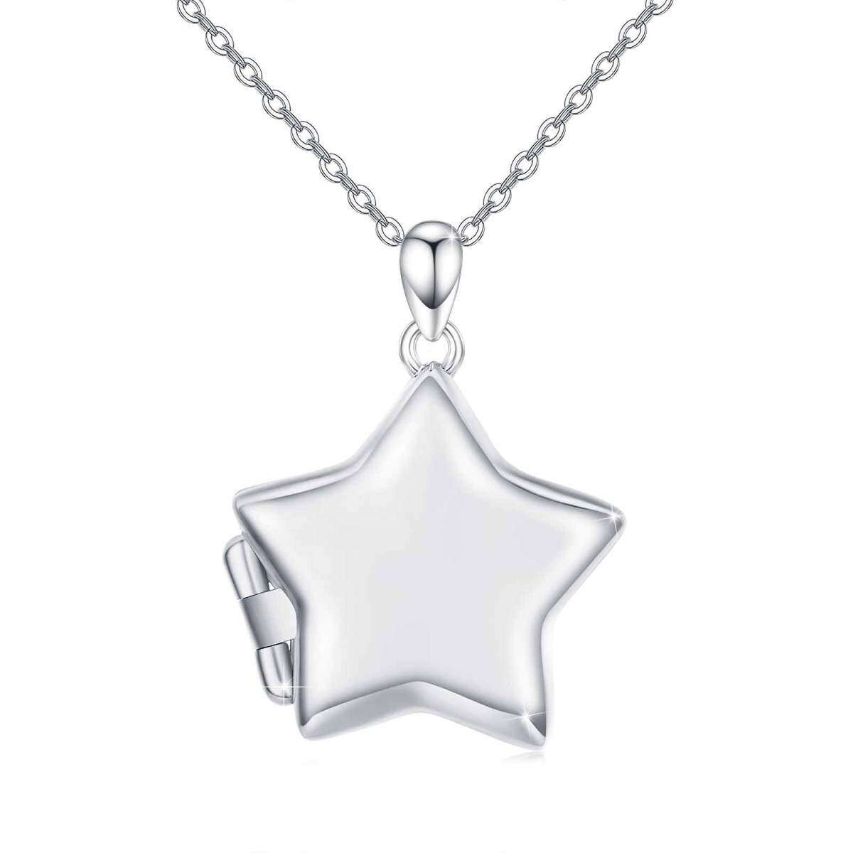 Sterling Silver Star Personalized Photo Locket Necklace-1