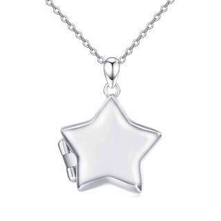 Sterling Silver Star Personalized Photo Locket Necklace-22