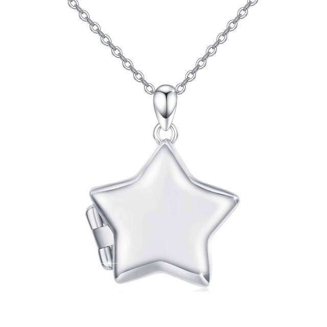 Colar com medalhão com foto personalizada estrela de prata esterlina-1