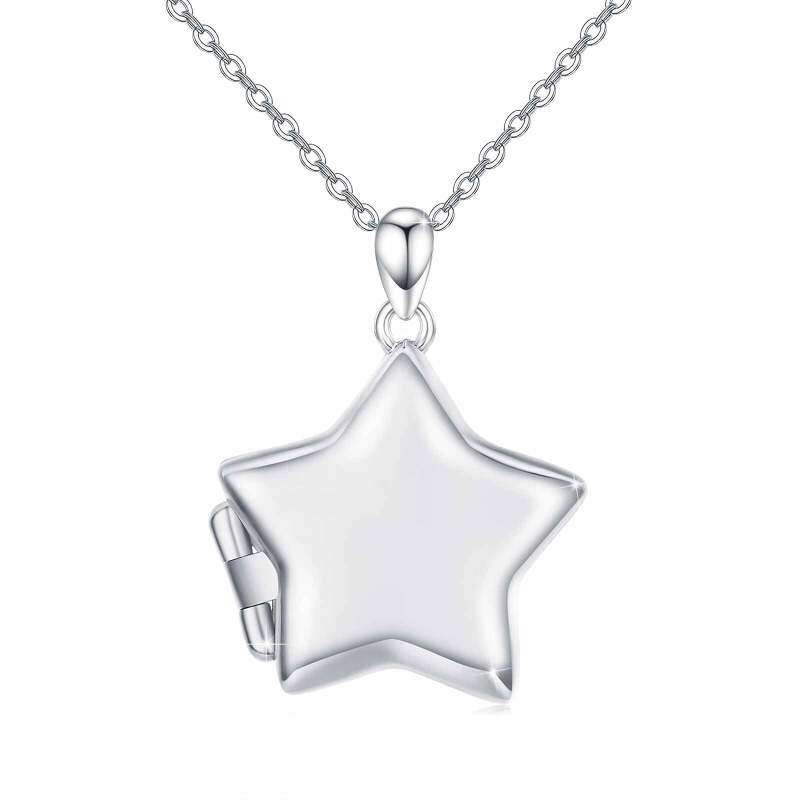 Sterling Silver Star Personalized Photo Locket Necklace-3