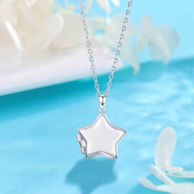 Sterling Silver Star Personalized Photo Locket Necklace-5