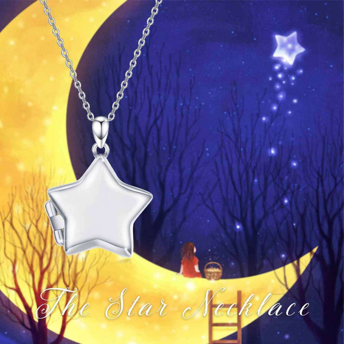 Sterling Silver Star Personalized Photo Locket Necklace-6