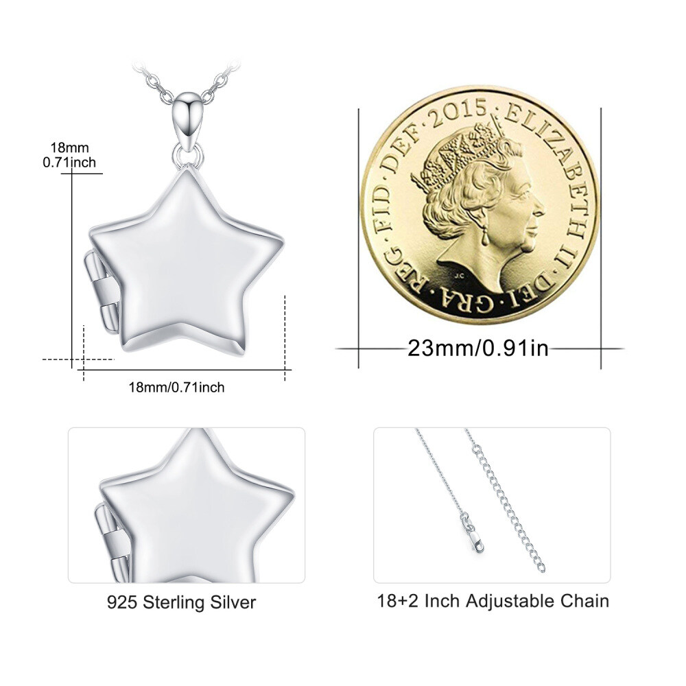 Sterling Silver Star Personalized Photo Locket Necklace-7