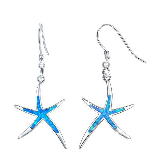 Sterling Silver Opal Starfish Drop Earrings