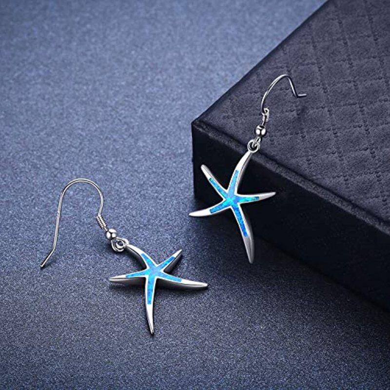 Sterling Silver Opal Starfish Drop Earrings-2