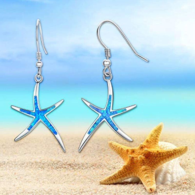 Sterling Silver Opal Starfish Drop Earrings-4