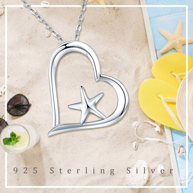 Collana con ciondolo a forma di stella marina e cuore in argento sterling