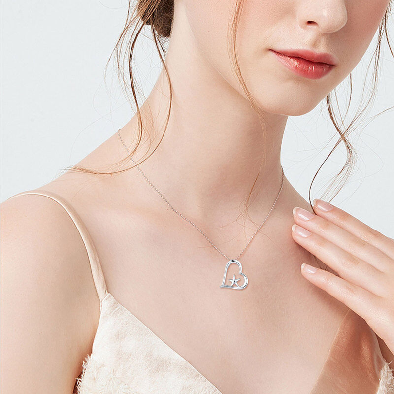 Sterling Silver Starfish & Heart Pendant Necklace-2