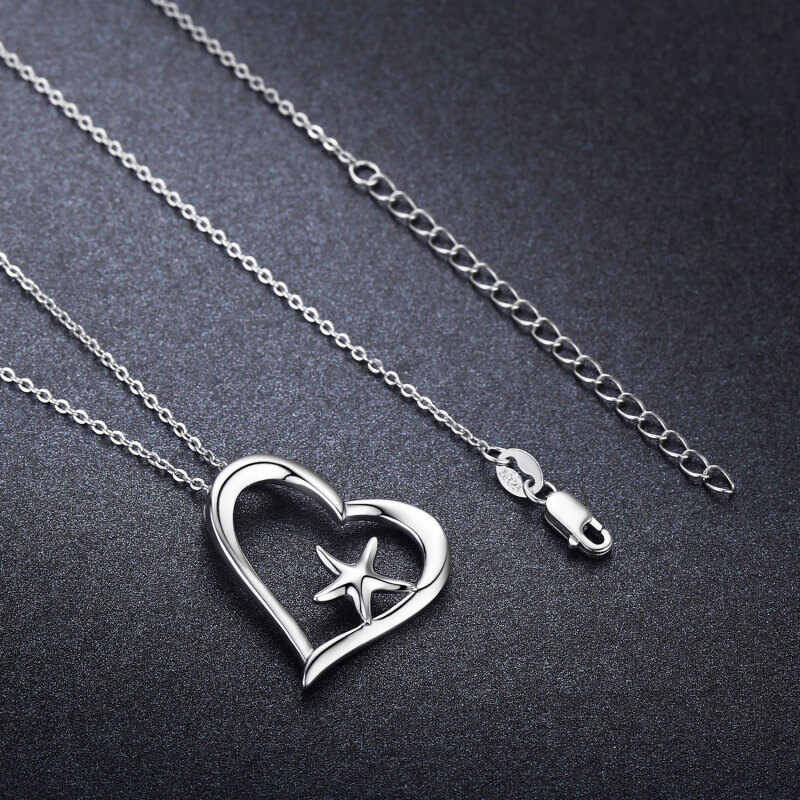 Sterling Silver Starfish & Heart Pendant Necklace-3