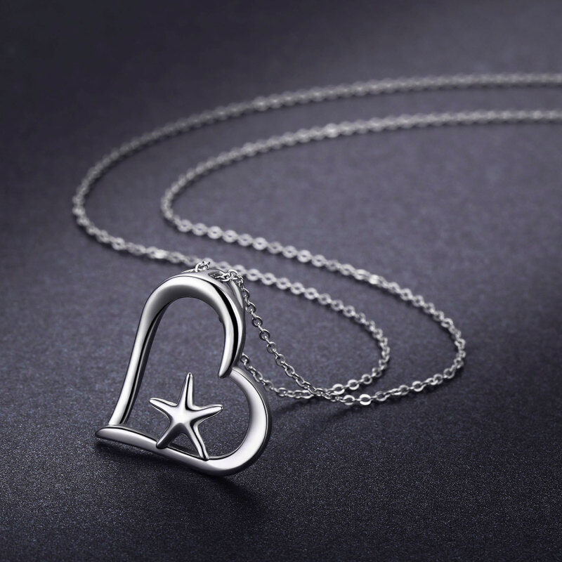 Sterling Silver Starfish & Heart Pendant Necklace-4