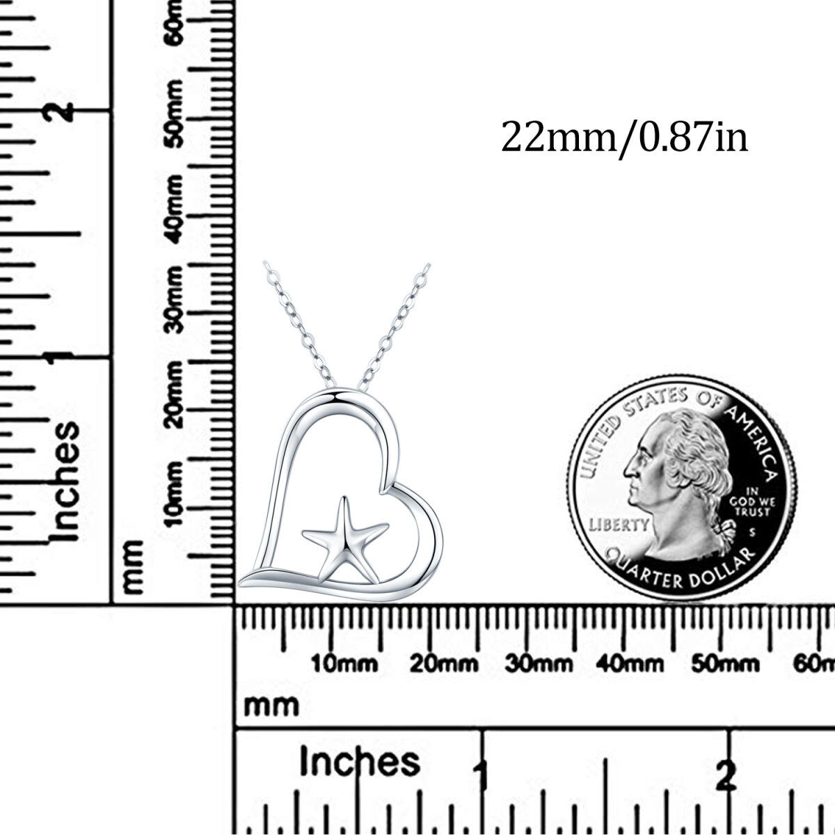 Sterling Silber Seestern & Herz-Anhänger Halskette-5