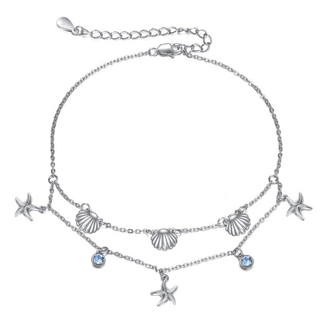 Sterling Silver Cubic Zirconia Starfish Multi-layered Anklet-5