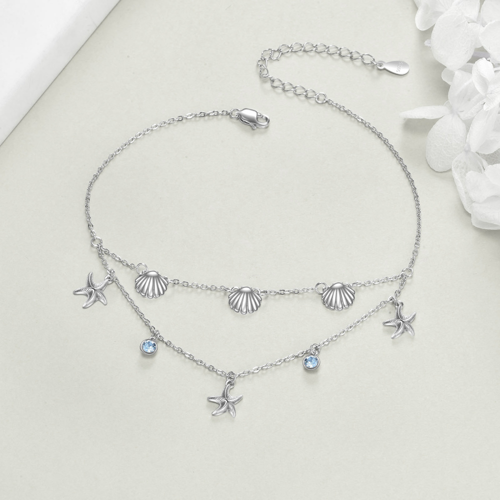 Tobillera de plata de ley con estrella de mar de circonita cúbica y varias capas-3