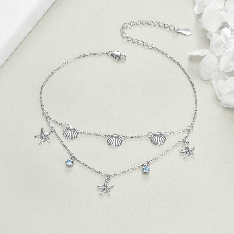 Sterling Silver Cubic Zirconia Starfish Multi-layered Anklet-3