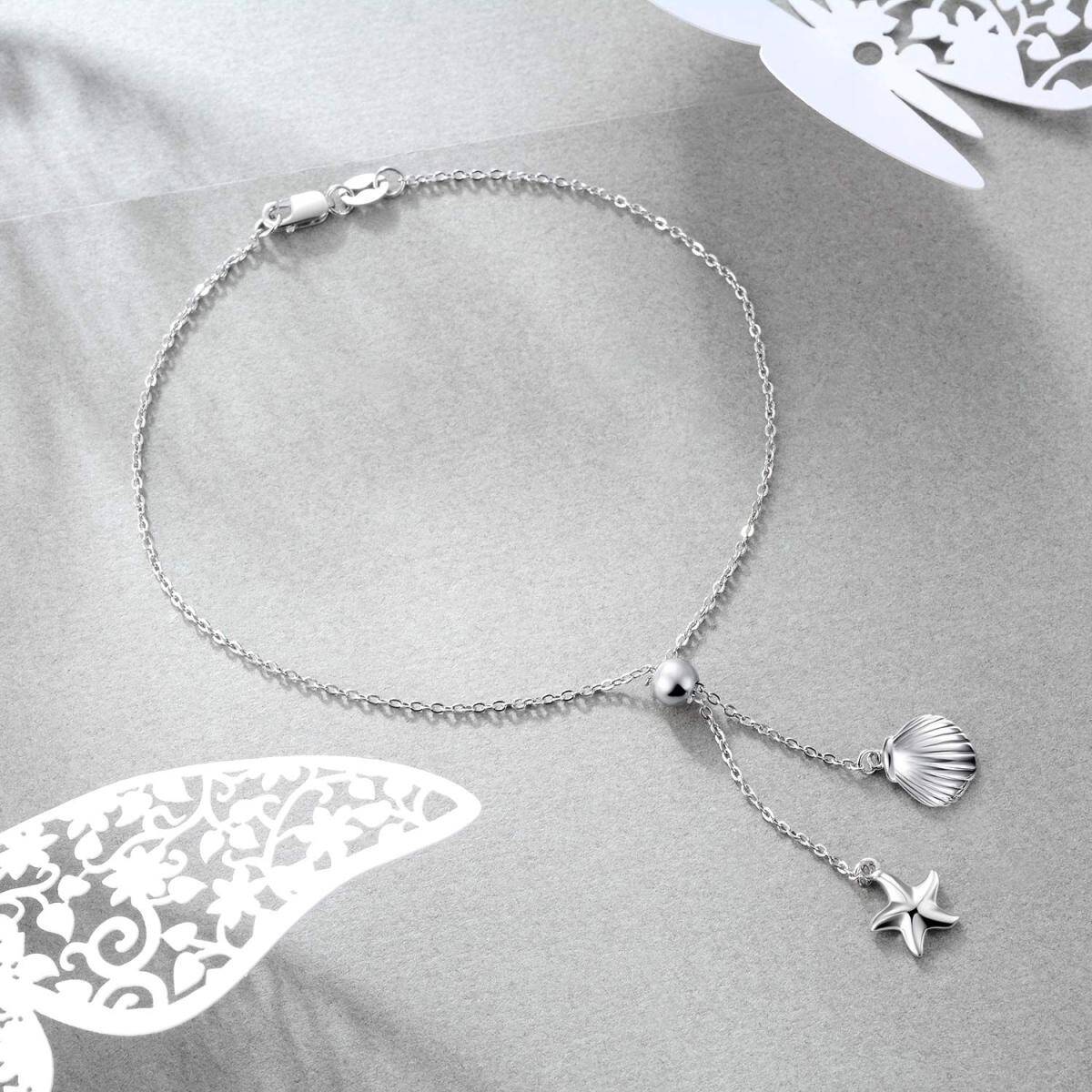 Sterling Silver Starfish & Shell Single Layer Anklet-3