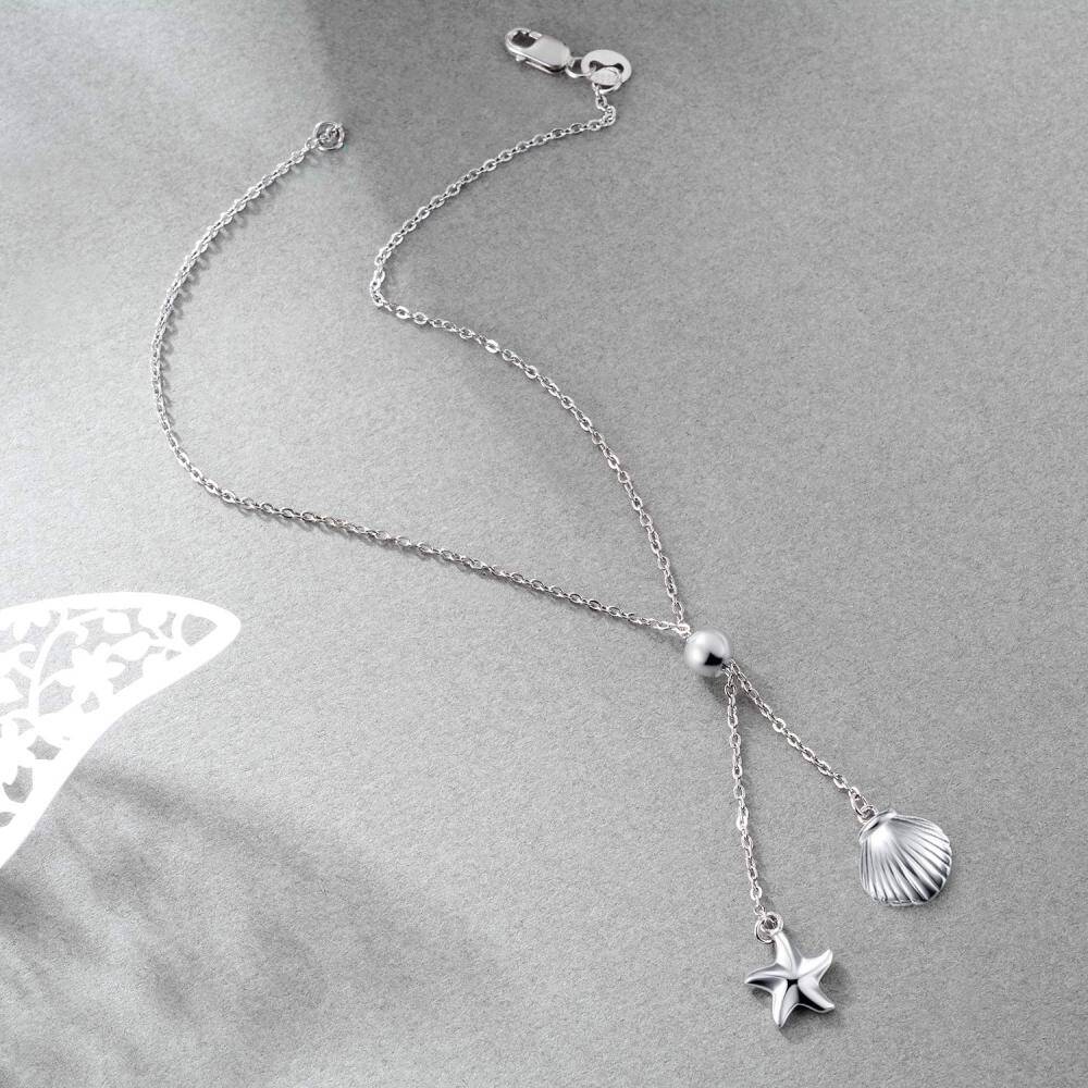 Sterling Silver Starfish & Shell Single Layer Anklet-4