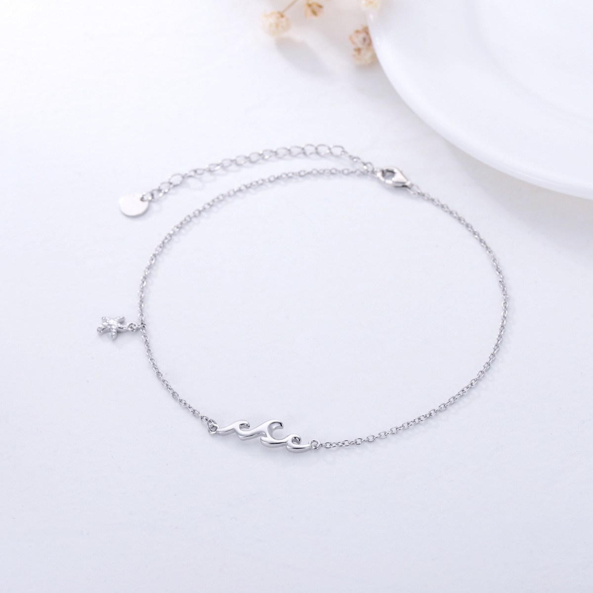 Bracelet de cheville en argent sterling avec étoile de mer à une couche-3