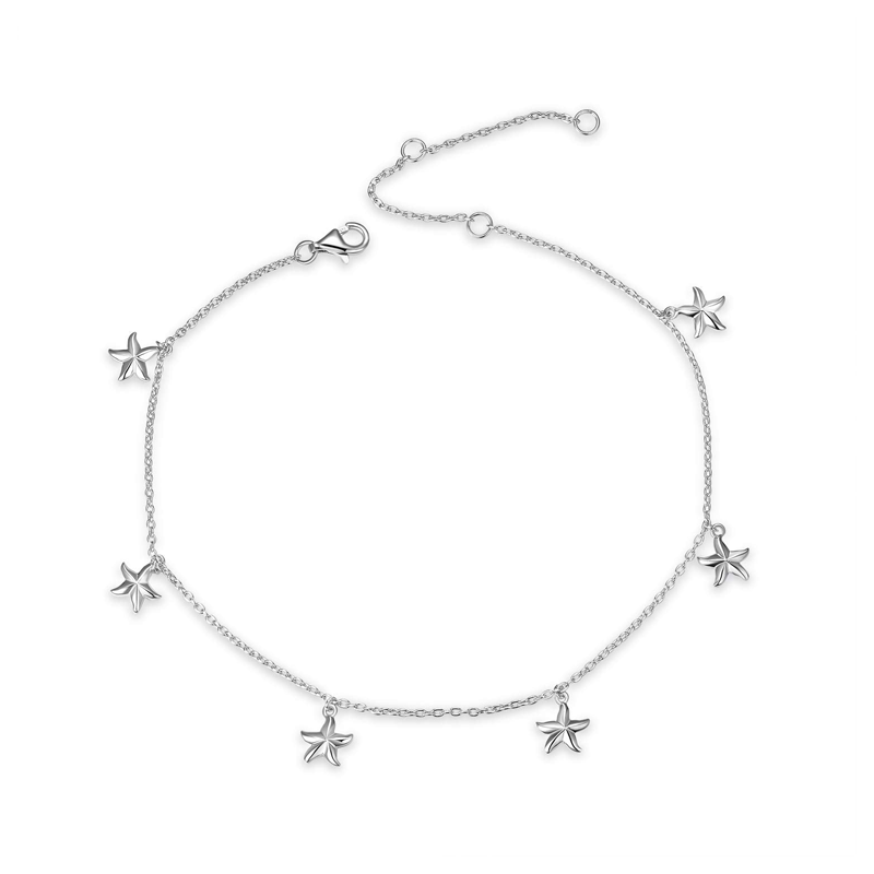 Sterling Silver Starfish Single Layer Charm Anklet-11