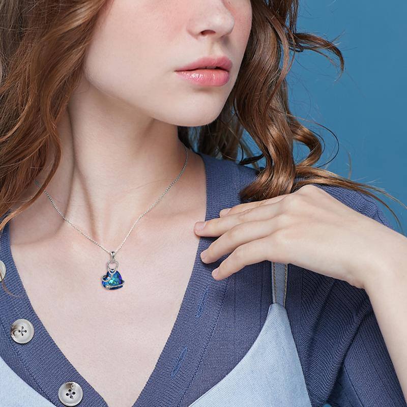 Sterling Silver Blue Crystal Stethoscope Pendant Pendant Necklace For Women-2