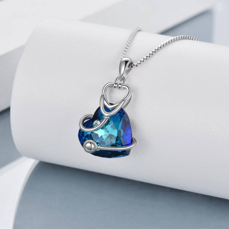 Sterling Silver Blue Crystal Stethoscope Pendant Pendant Necklace For Women-4