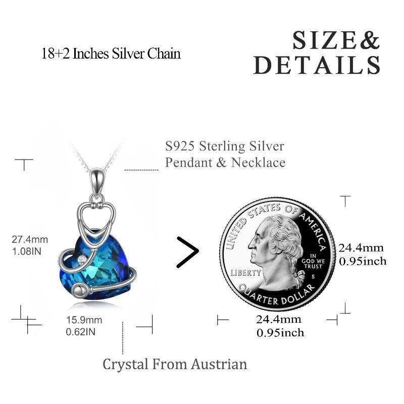 Sterling Silver Blue Crystal Stethoscope Pendant Pendant Necklace For Women-5
