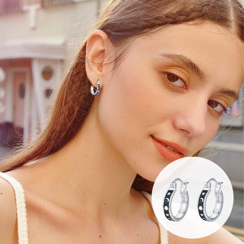 Brincos de prata esterlina com argola de sol-2