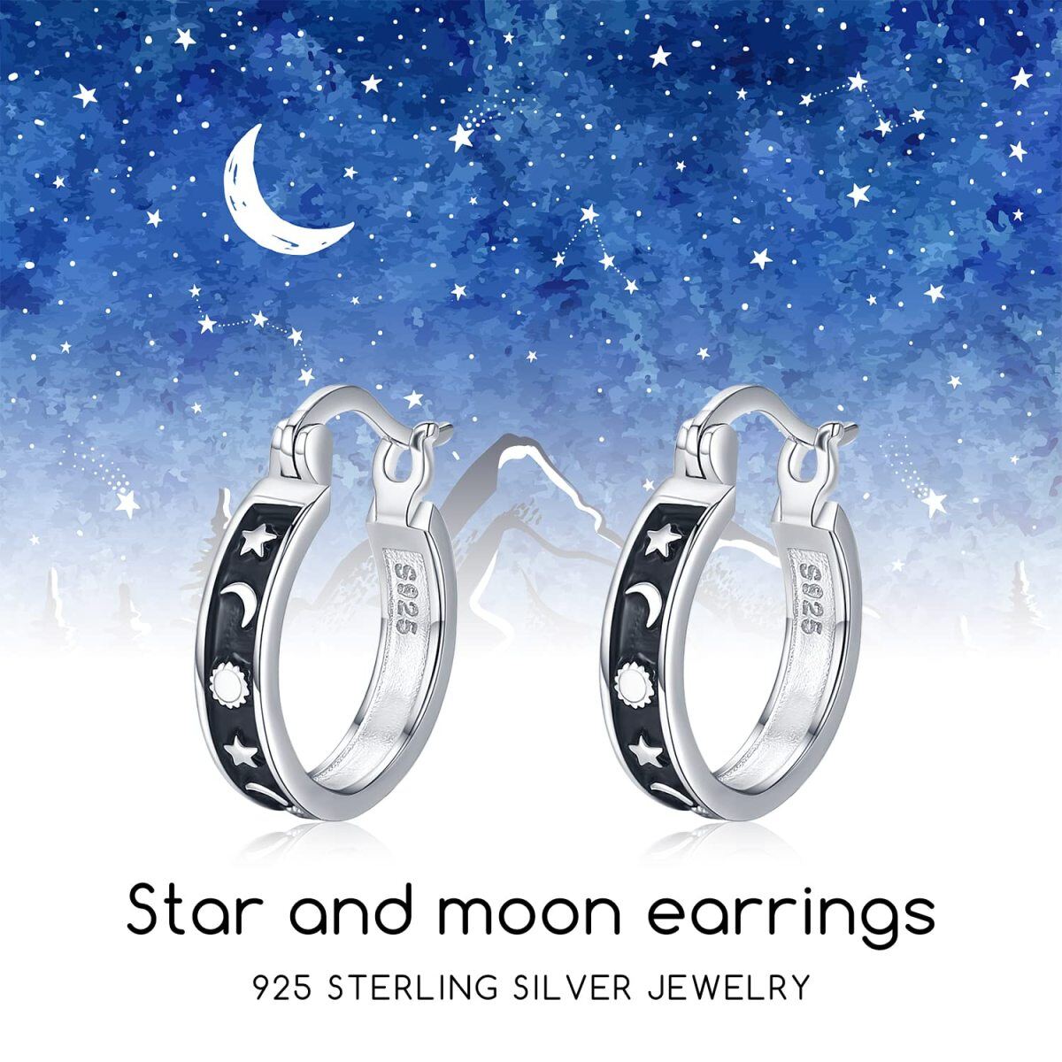 Sterling Silber Sonne Hoop-Ohrringe-4