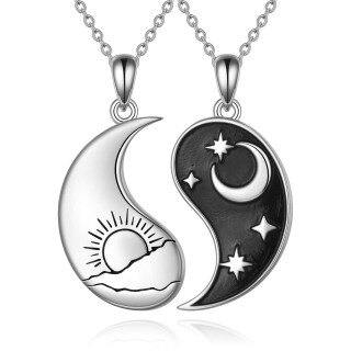 Sterling Silver Sun and Moon Yin Yang Necklace for 2 Couple BFF-16