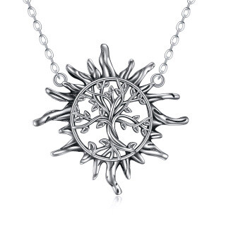 Sterling Silver Sun Pendant Necklace-40