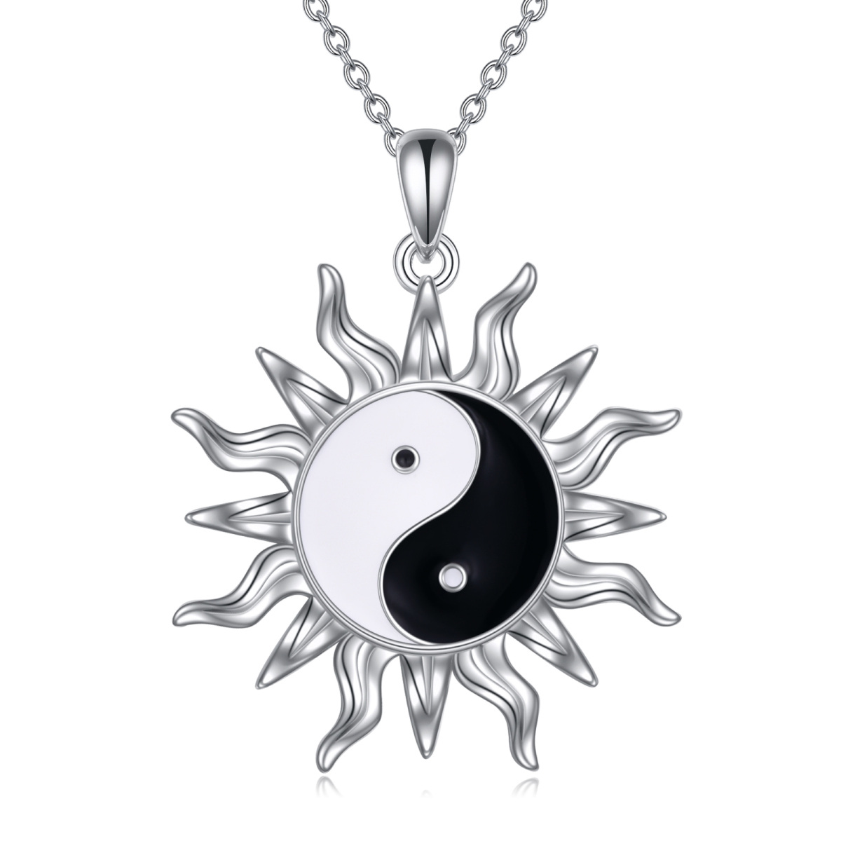 Collier en argent sterling avec pendentif soleil et yin yang-1