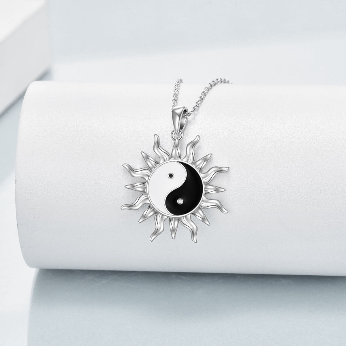 Collier en argent sterling avec pendentif soleil et yin yang-3