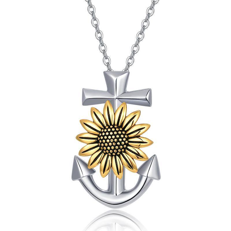 Collana con ciondolo a forma di girasole e di ancora in argento sterling-1