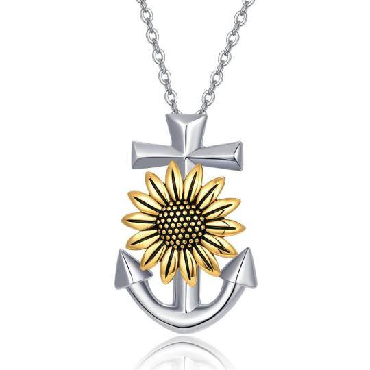 Sterling Silver Sunflower & Anchor Pendant Necklace