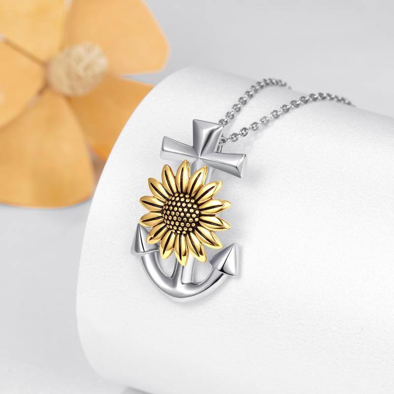 Collana con ciondolo a forma di girasole e di ancora in argento sterling-3