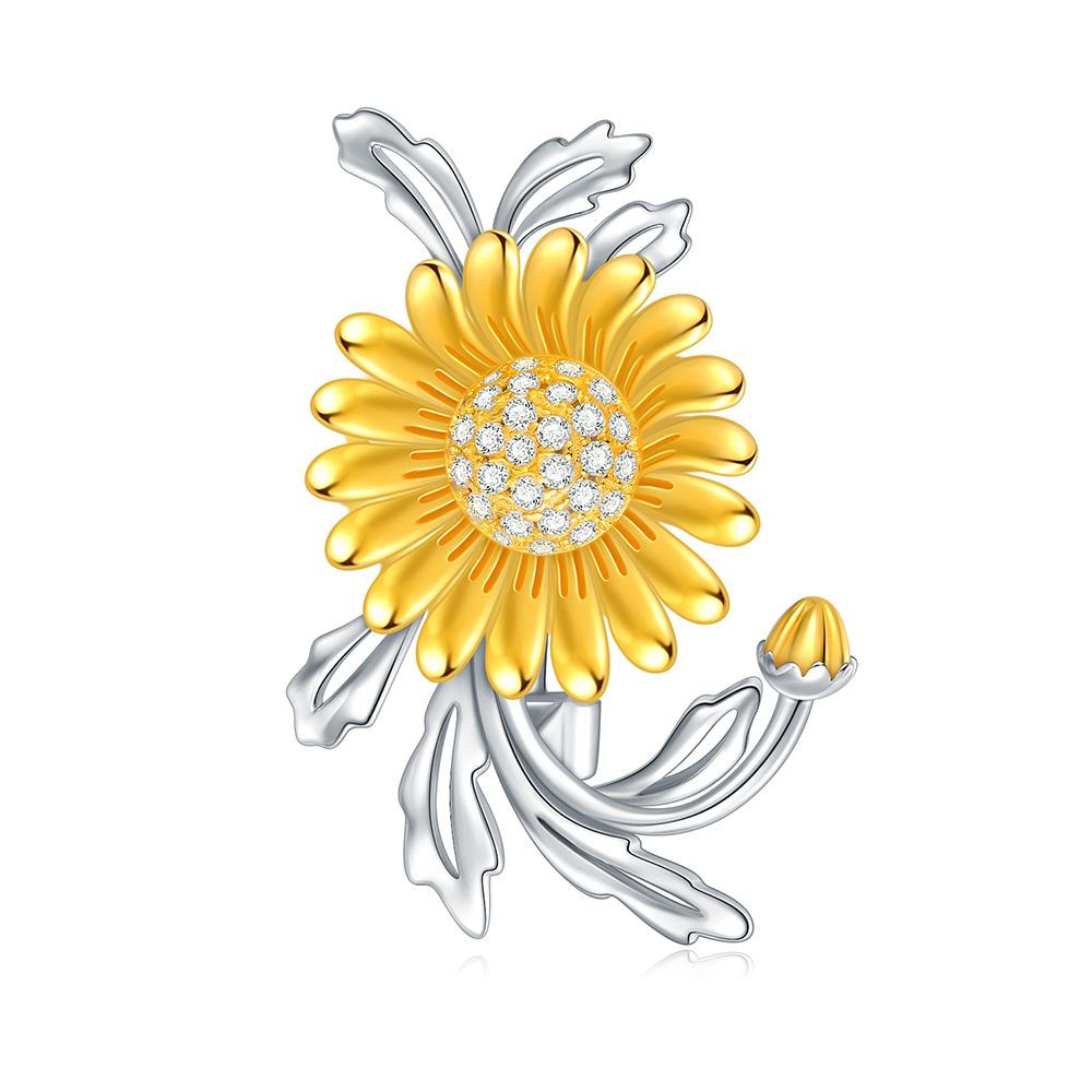 925 Sterling Silver Sunflower Brooch Pin Gift For Women Men Son-1