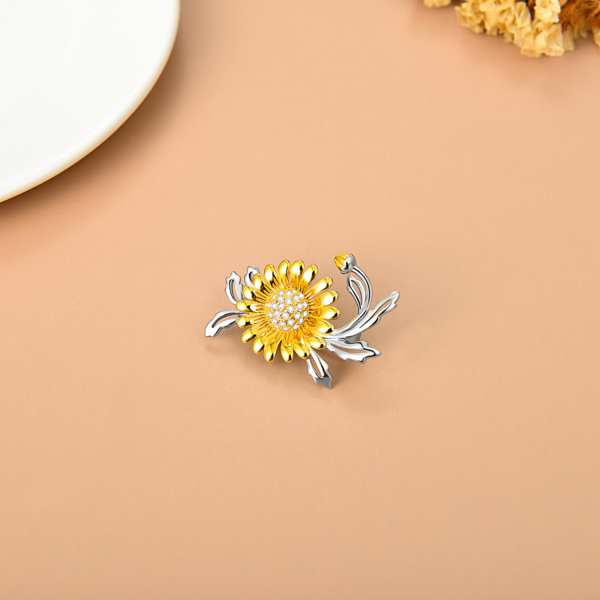 925 Sterling Silver Sunflower Brooch Pin Gift For Women Men Son-3