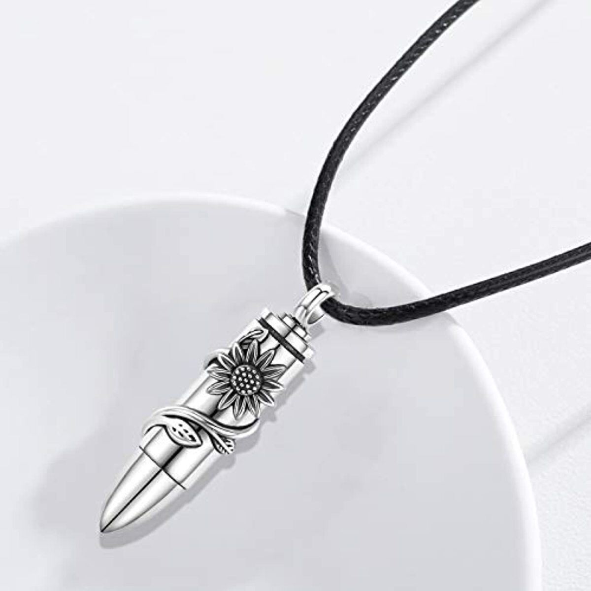 Sterling Silver Sunflower & Bullet Urn Necklace for Ashes-4