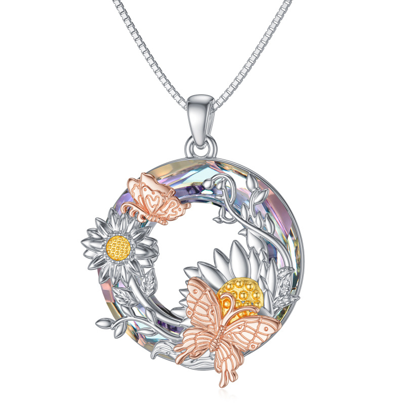 Sterling Silver Sunflower Crystal Pendant Necklace-4