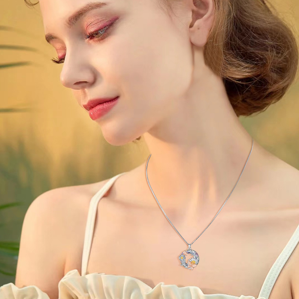Collier pendentif en cristal de tournesol en argent sterling-2