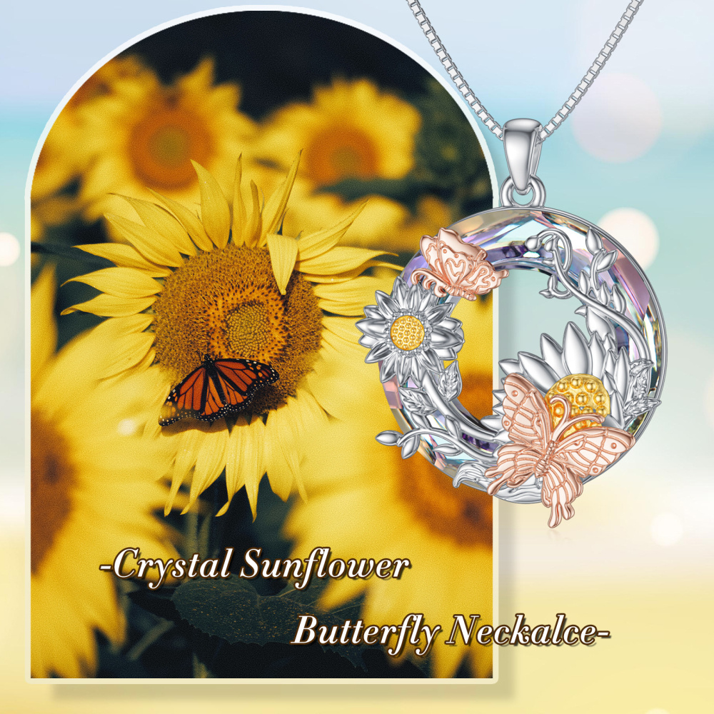 Collier pendentif en cristal de tournesol en argent sterling-3