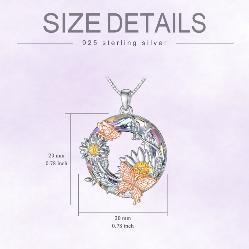 Sterling Silver Sunflower Crystal Pendant Necklace-4