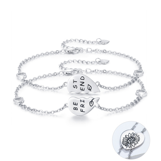 Bracciale con ciondolo a forma di girasole e cuore in argento sterling