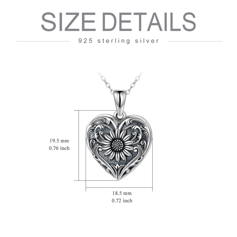 Sterling Zilveren Zonnebloem Hart Gepersonaliseerde Gravure Foto Medaillon Ketting-7