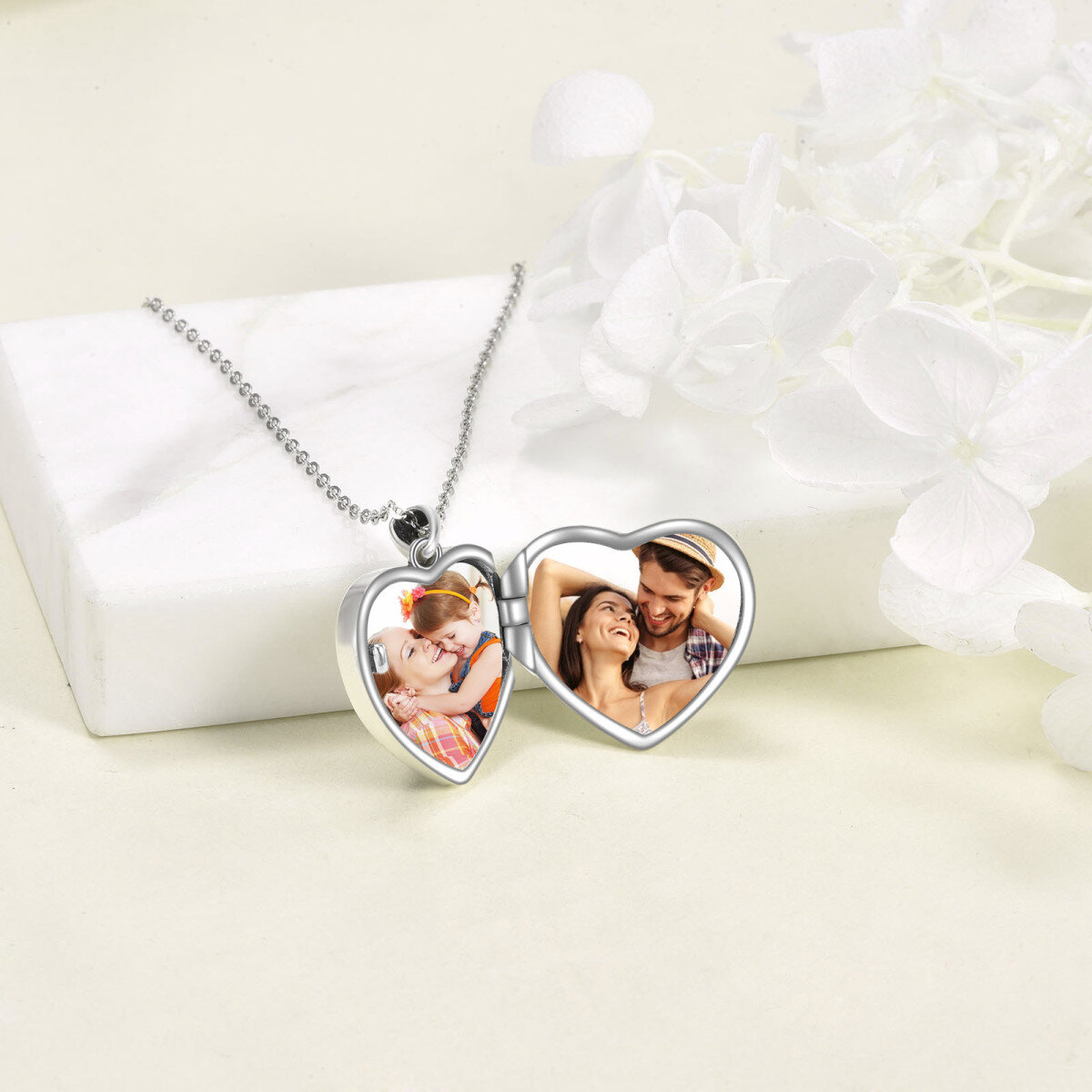 Sterling Silver Sunflower & Heart Personalized Photo Locket Necklace with Engraved Word-3