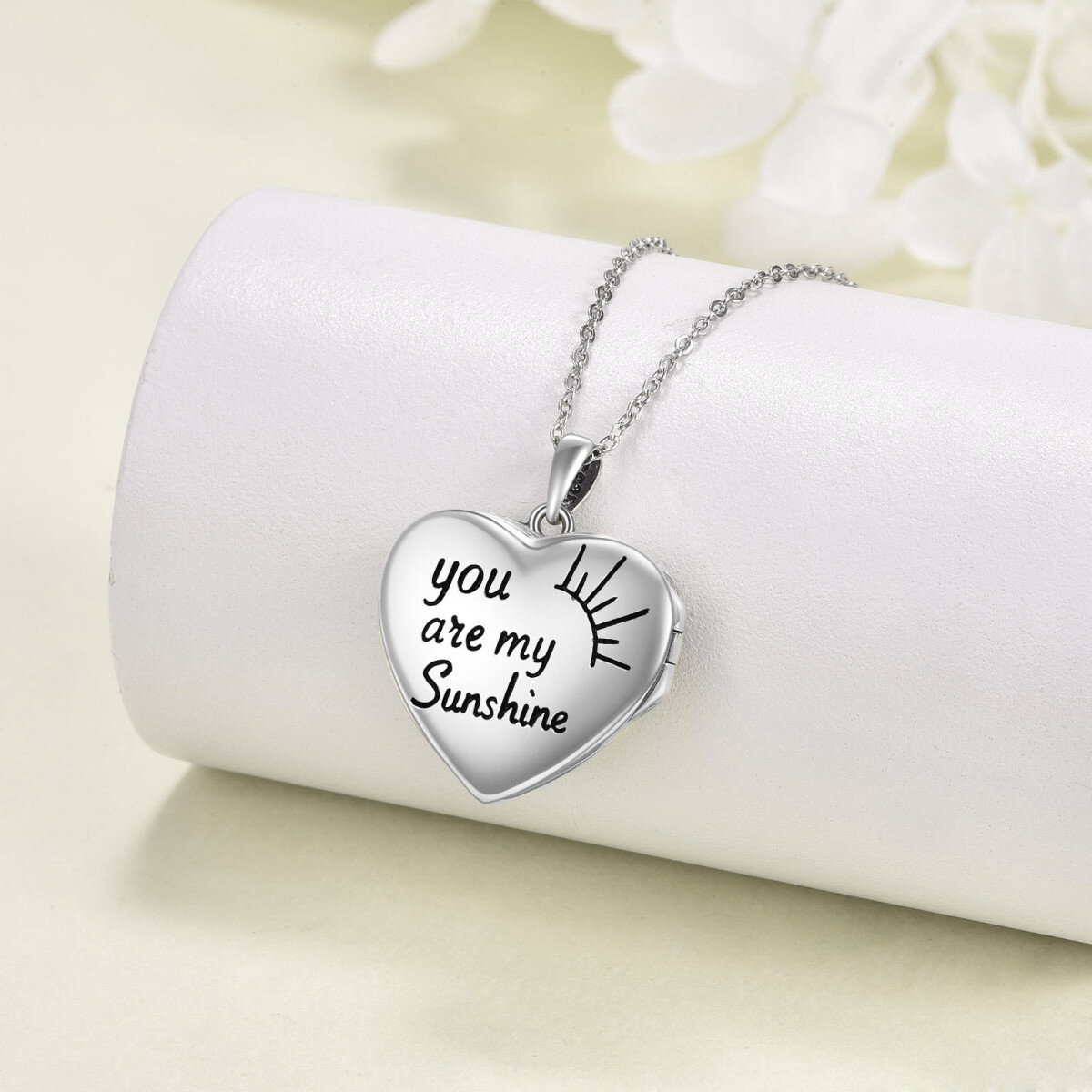 Sterling Silver Sunflower & Heart Personalized Photo Locket Necklace with Engraved Word-4