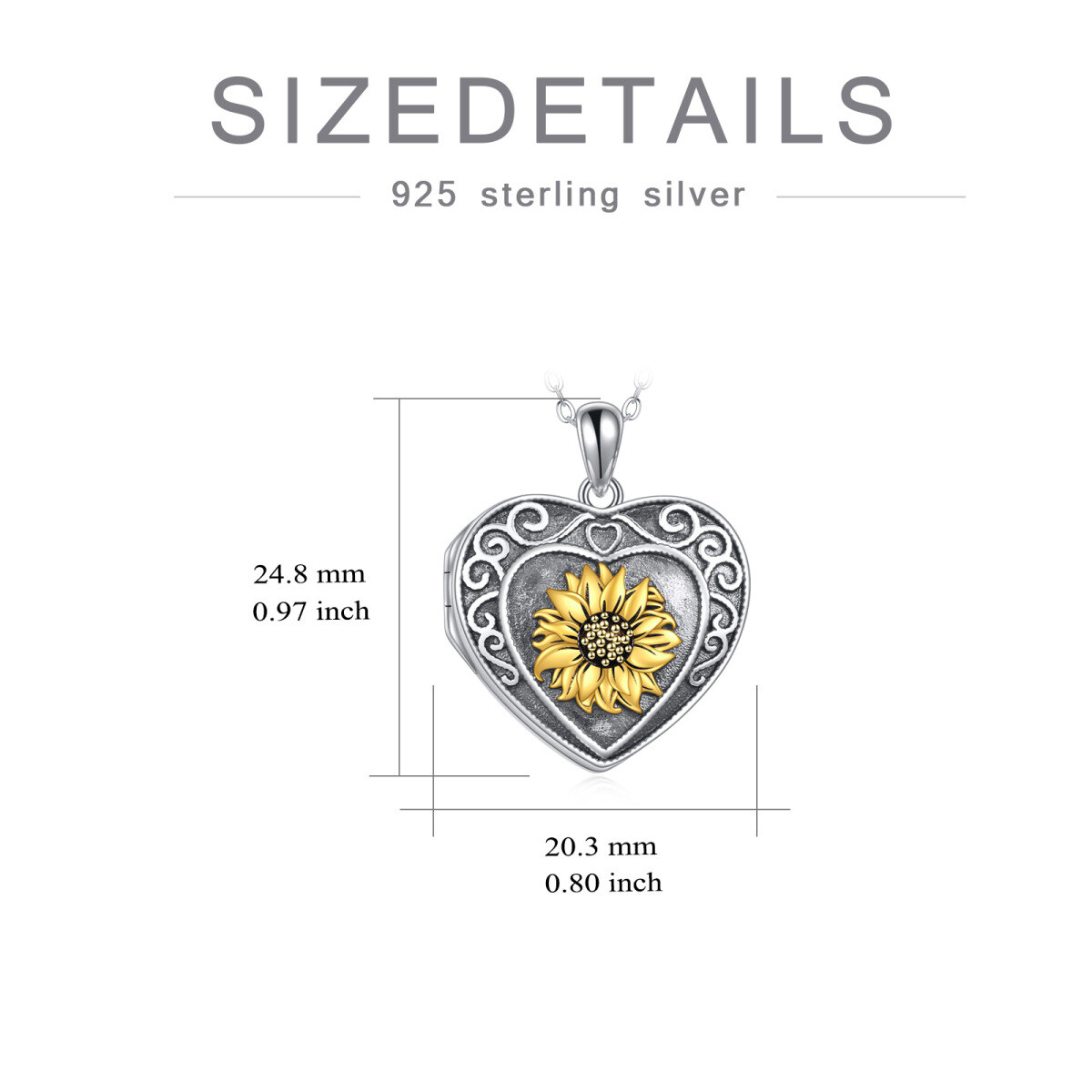 Sterling Silver Sunflower & Heart Personalized Photo Locket Necklace with Engraved Word-5