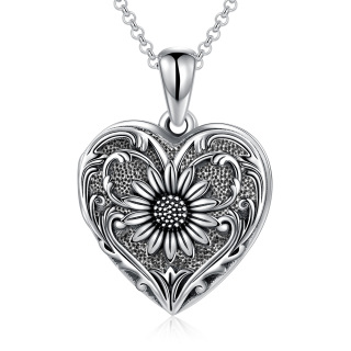 Sterling Silver Sunflower & Heart Personalized Photo Locket Necklace-15